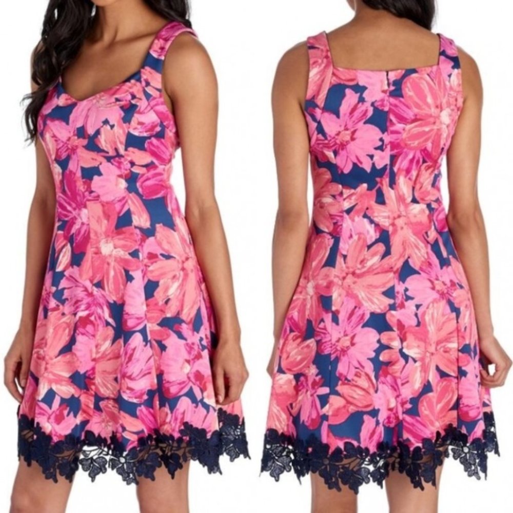 DONNA RICCO Pink Floral & Lace Fit and Flare XS 4